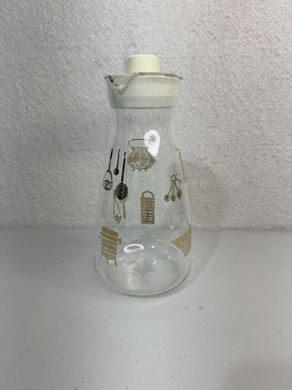 Pyrex Glass Juice Server Carafe 2648 Gold Metallic Kitchen Utensils & Insert MCM